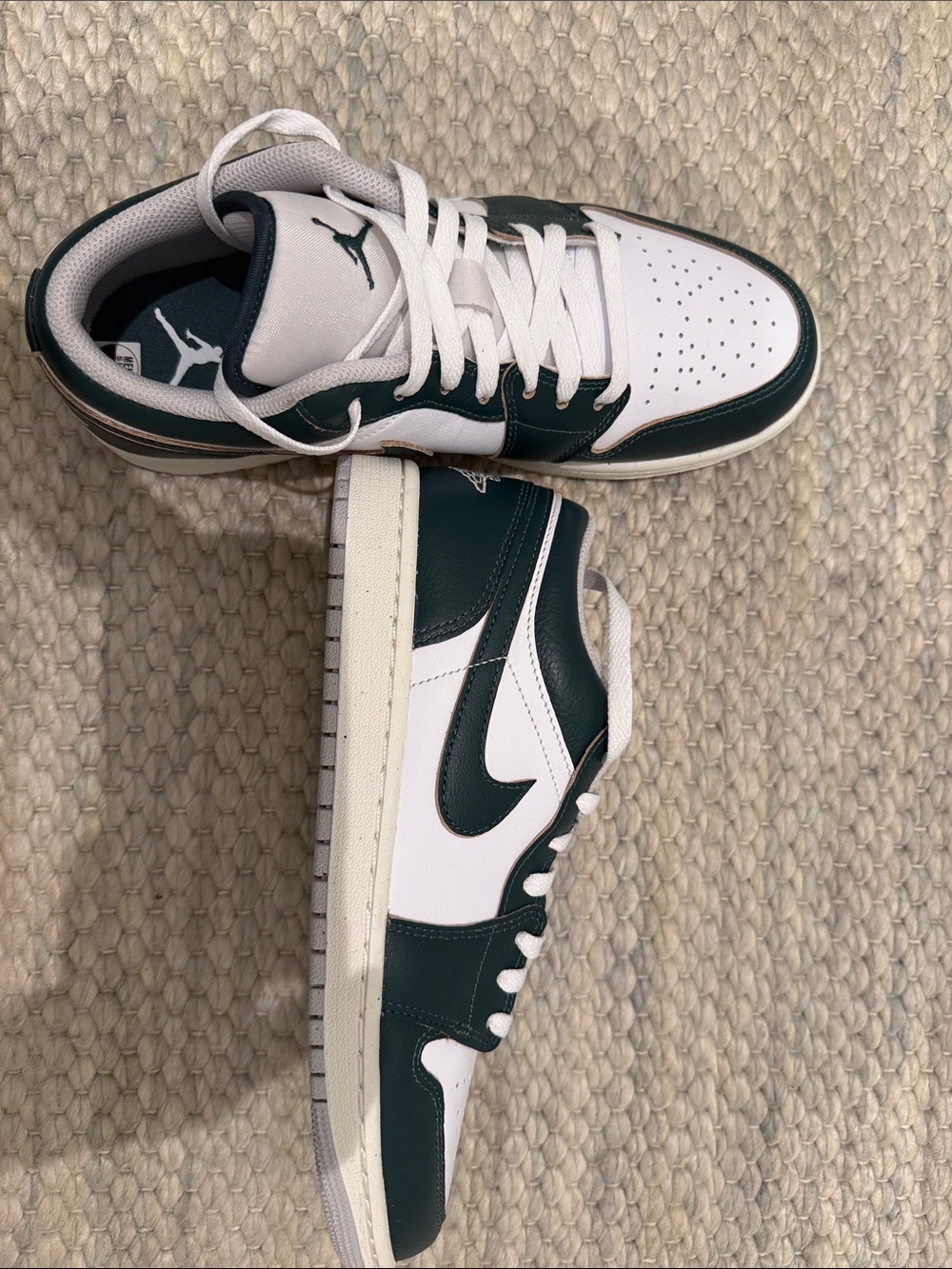 Jordan Low Top Sneakers in White & Dark Green - Picture 2 of 3